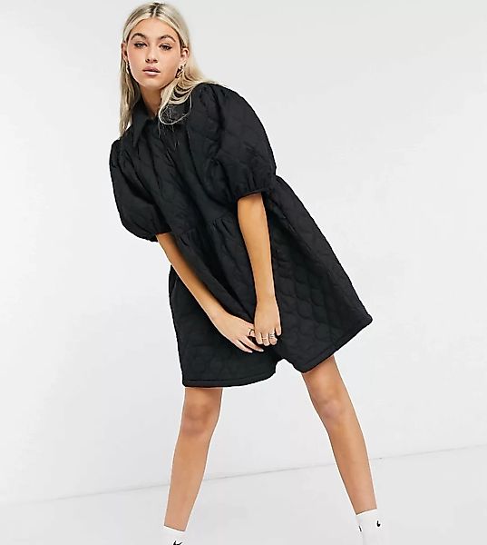 COLLUSION – Gestepptes Mini-Hängerkleid mit Kragen in Schwarz günstig online kaufen