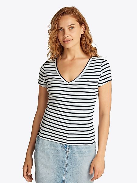 Tommy Jeans T-Shirt "TJW SLIM ESSENTIAL RIB V SS", mit Logostickerei günstig online kaufen