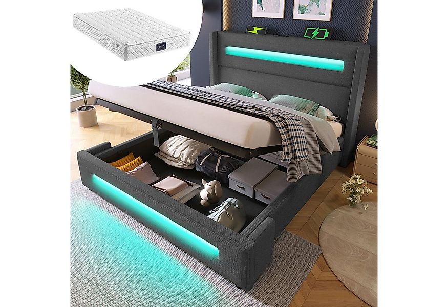 HAUSS SPOLE Polsterbett 160x200cm mit LED, hydraulischem Stauraum, USB Type günstig online kaufen
