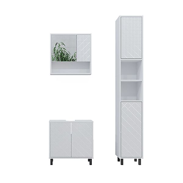 Vicco Badmöbel-Set Agasta Weiß Hochglanz 3 Teile mit Hochschrank günstig online kaufen