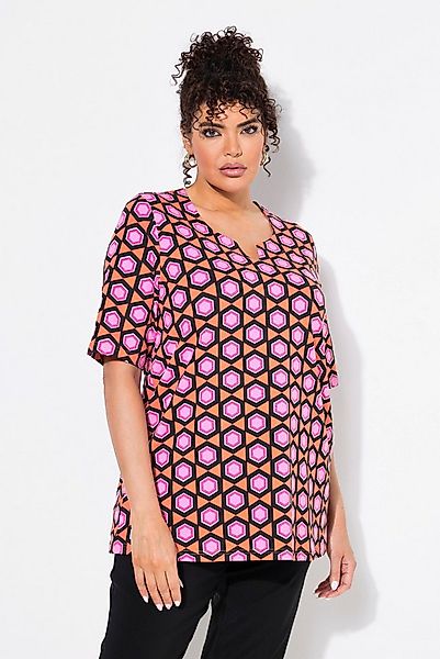Ulla Popken T-Shirt T-Shirt grafischer Druck Tunika-Ausschnitt Halbarm günstig online kaufen