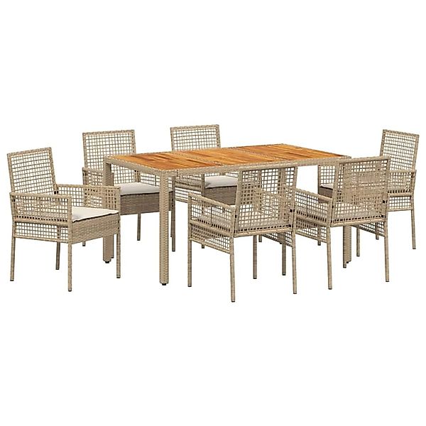 vidaXL 7-Teilige Gartentischgruppe mit Kissen in Beige aus Poly Rattan 3334 günstig online kaufen