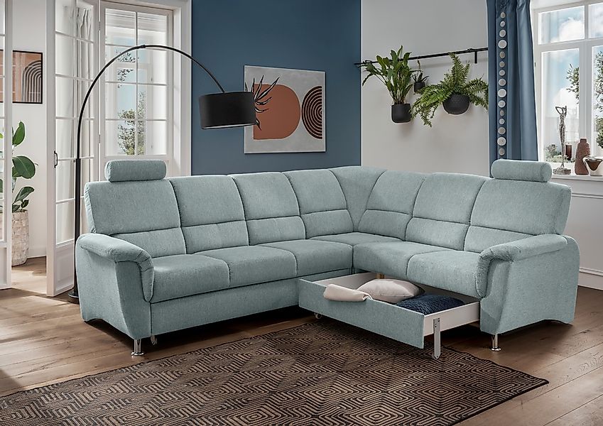 Home affaire Ecksofa »Pisa L-Form, mit Schlaffunktion, Stauraum, 2x höhenve günstig online kaufen