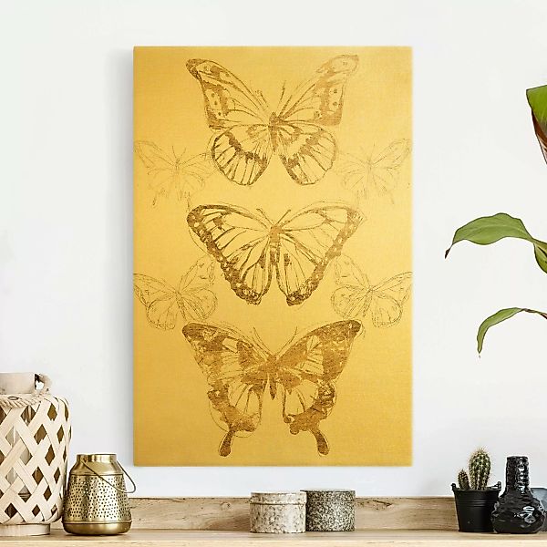 Leinwandbild Schmetterlingskomposition in Gold II günstig online kaufen