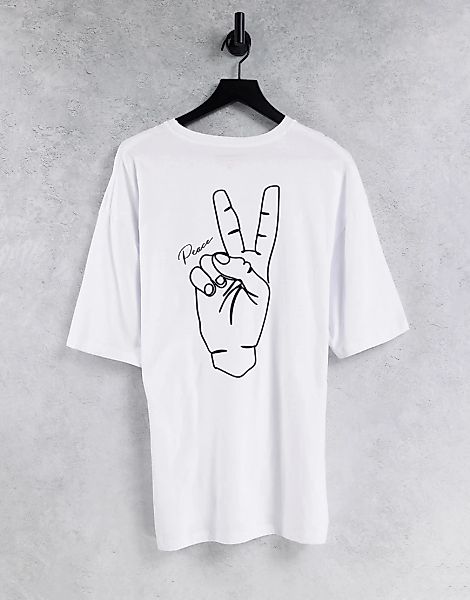 Jack & Jones – Originals – Oversize T-Shirt in Weiß mit Peace-Rückenprint günstig online kaufen