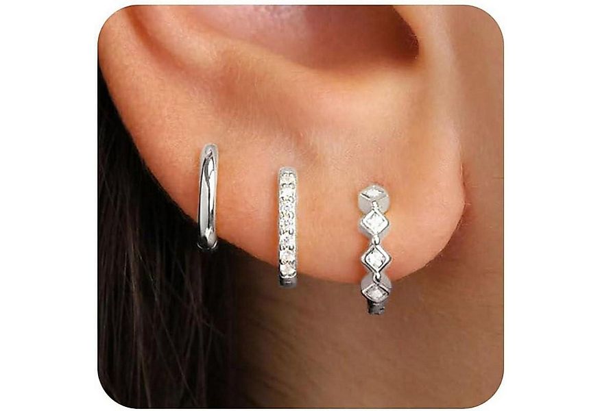 LuxusKollektion Schmuckset 3 Paar Creolen Silber 925 Gold Ohrringe Set 14K günstig online kaufen