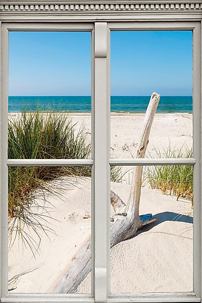 queence Leinwandbild "Langeoog" Düne  Fensterblick  Gräser  Meer  Natur 1 S günstig online kaufen