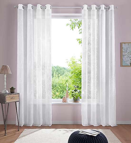 Home affaire Gardine "Adele" Ösen 1 Stk. tlg. transparent, mit floraler Sti günstig online kaufen