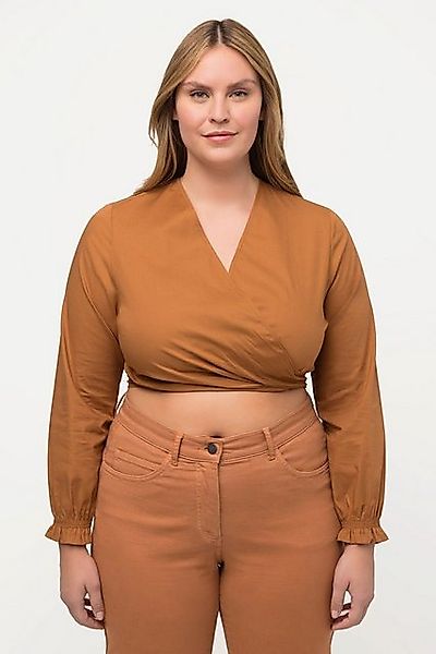 Ulla Popken Wickelbluse Wickelbluse kurz V-Ausschnitt Langarm Biobaumwolle günstig online kaufen