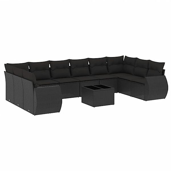 vidaXL 11-Tlg Garten-Sofagarnitur mit Kissen Schwarz Poly Rattan 3254212 günstig online kaufen
