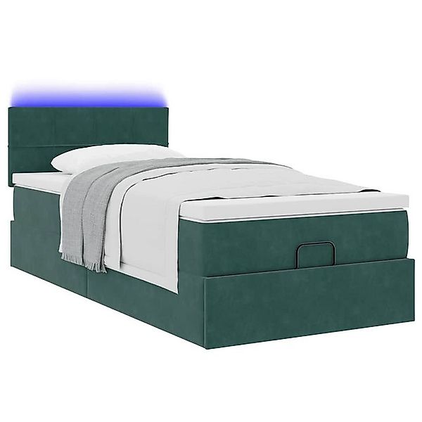 vidaXL Bett Ottoman-Bett mit Matratze & LEDs Dunkelgrün 100x200 cm Samt günstig online kaufen