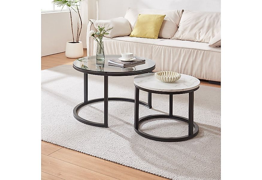 en.casa Couchtisch (Set, 2-St), »Kokkola« Satztisch rund Metall Rauchglas/M günstig online kaufen