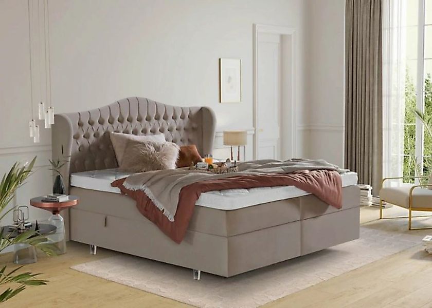 BettCo Stauraumbett Boxspringbett mit Bettkasten Maison (in Taupe Velours, günstig online kaufen