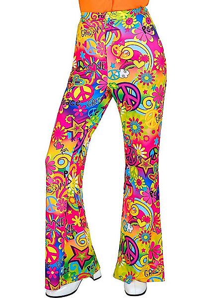 Karneval-Klamotten Hippie-Kostüm Damen Flower Power Hose Stretch 60er Jahre günstig online kaufen