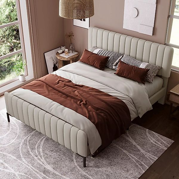 Bett 140 x 200 cm, Gepolstertes Doppelbett mit Lattenrost und höhenverstell günstig online kaufen