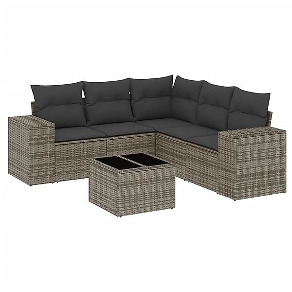 vidaXL 6-Tlg Garten-Sofagarnitur mit Kissen Grau Poly Rattan 3254897 günstig online kaufen