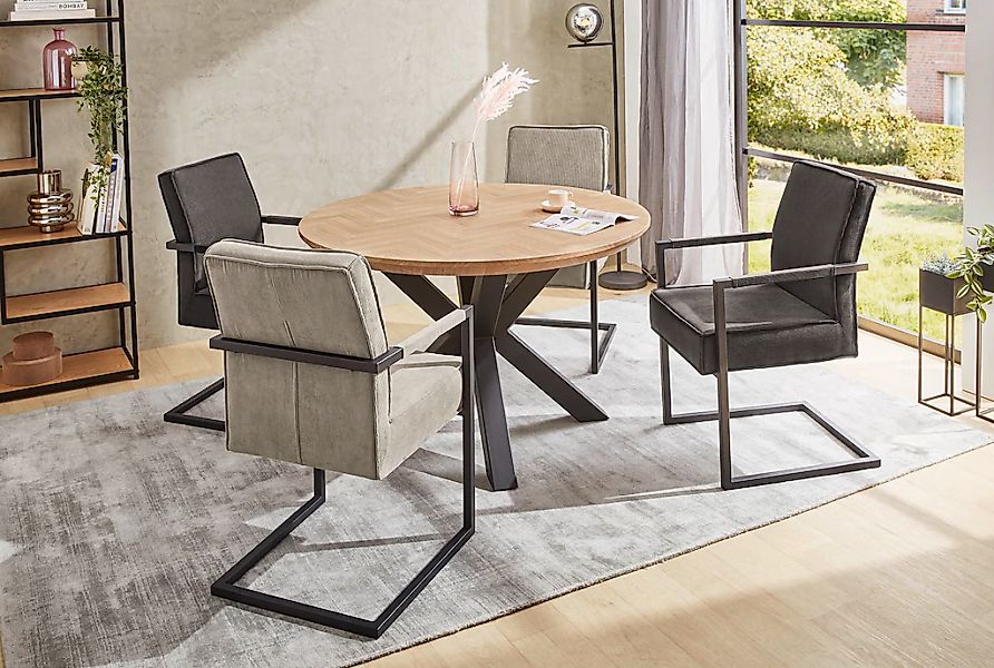 Jockenhöfer Gruppe Esstisch "Oakland", rund, 120cm ø, Parkettoptik., Metall günstig online kaufen