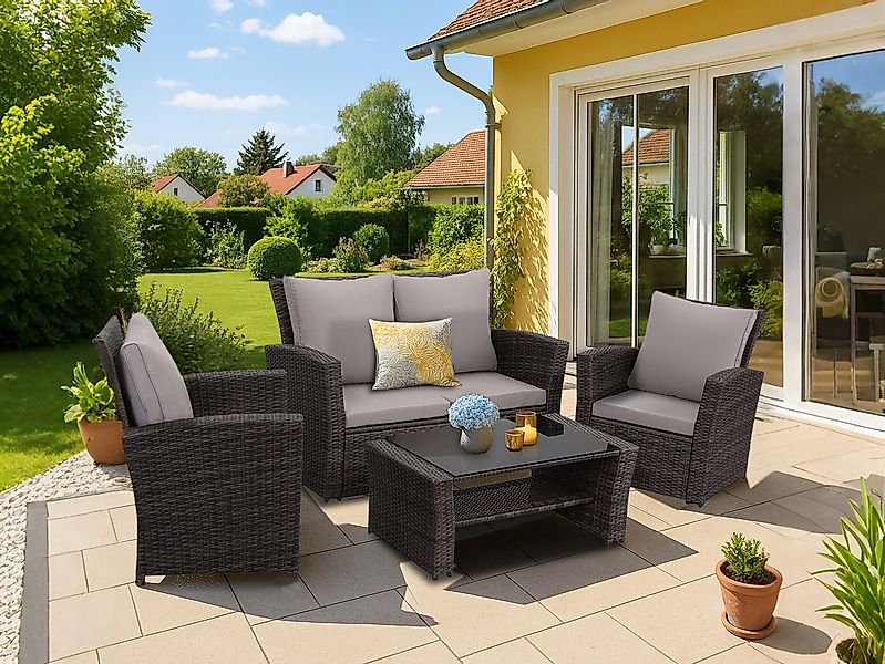 MeXo Gartenlounge-Set, (handgefertigtes Poly-Rattan Gartenmöbelset, 4-tlg., günstig online kaufen