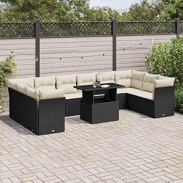 vidaXL 11-Tlg Garten-Sofagarnitur mit Kissen Schwarz Poly Rattan 3266856 günstig online kaufen