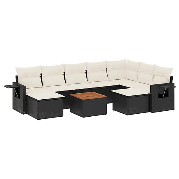 vidaXL 10-Tlg Garten-Sofagarnitur mit Kissen Schwarz Poly Rattan 3257176 günstig online kaufen