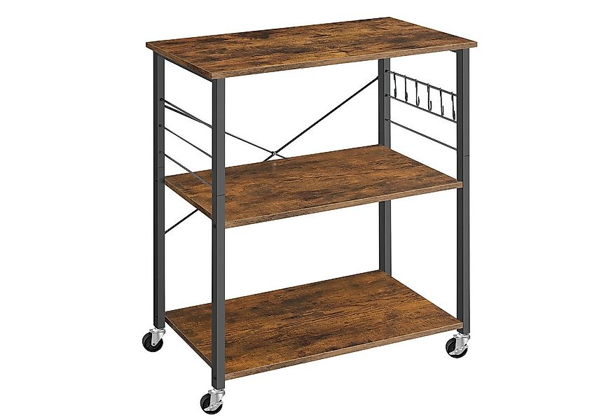 VASAGLE Servierwagen, Küchenwagen mit 3 Ebenen, mit 6 Haken günstig online kaufen