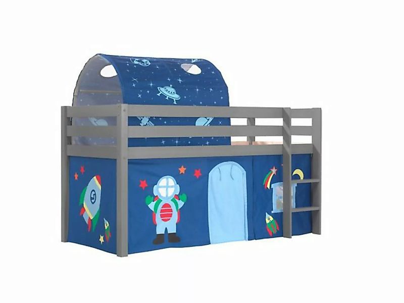 Natur24 Kinderbett Spielbett Pino mit Textilset Kiefer Grau günstig online kaufen