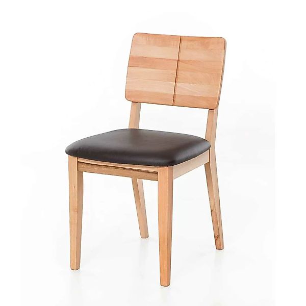 Holzstühle aus Kernbuche Massivholz Echtleder in Dunkelbraun (2er Set) günstig online kaufen