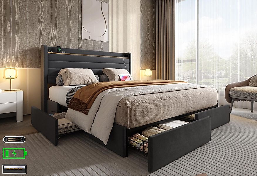LVHOM Polsterbett 140x200cm/160x200cm Bettgestell, Doppelbett/Stauraumbett/ günstig online kaufen