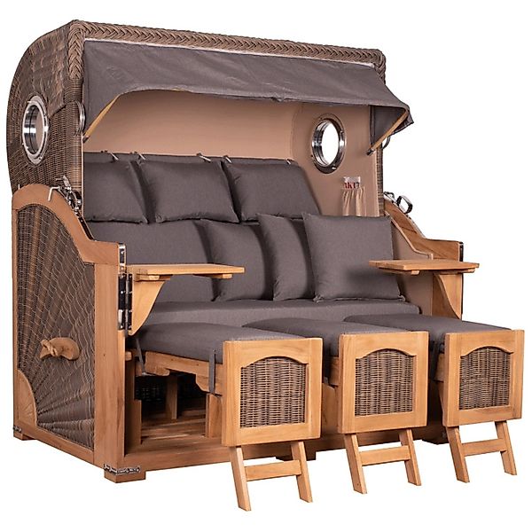 Strandkorb Rantum Grande XXL Teak Bullauge PE grey Dessin 551 günstig online kaufen