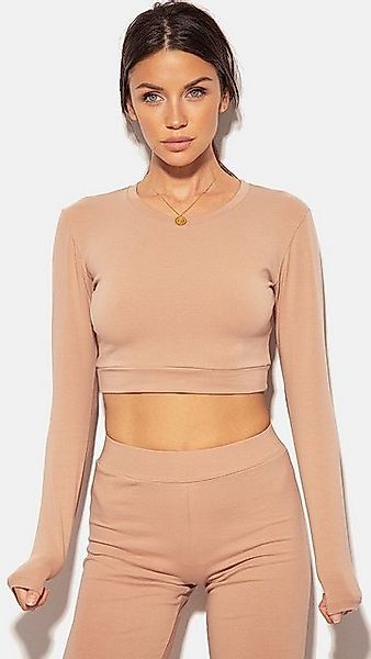 Evoni Crop-Top Damen Langarmshirt Baumwolle Bauchfrei günstig online kaufen