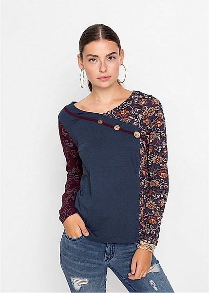 bonprix Langarmshirt schmale Passform, Langarm, mit Blumenprint, mit V-Auss günstig online kaufen