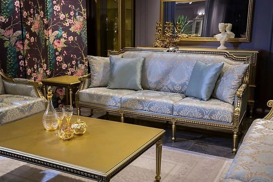 Casa Padrino Sofa Luxus Barock Sofa Hellblau / Gold 206 x 72 x H. 103 cm - günstig online kaufen