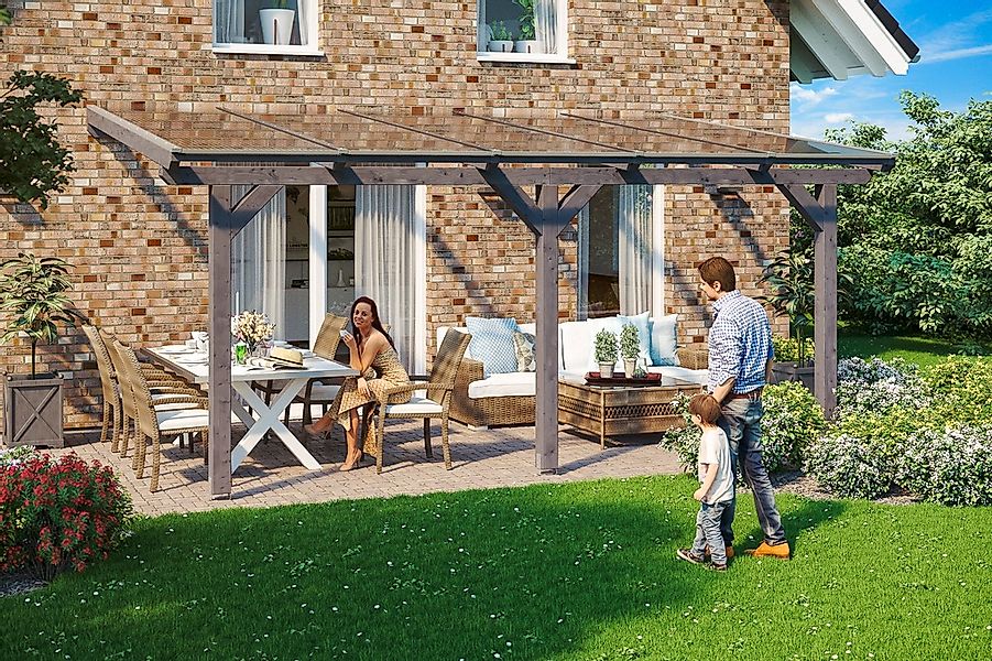 Skan Holz Terrassenüberdachung Andria 541 x 300 cm Leimholz Schiefergrau günstig online kaufen