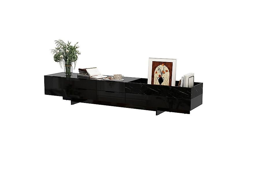 FUFU&GAGA Lowboard mit 5 Schubladen, Schwarzer TV-Ständer mit Marmormuster günstig online kaufen