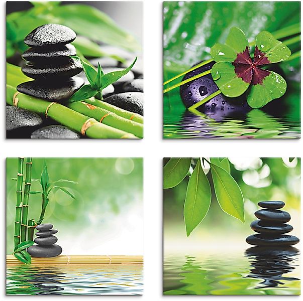 Artland Leinwandbild Glücksklee Zen Steinpyramide Wasser, günstig online kaufen