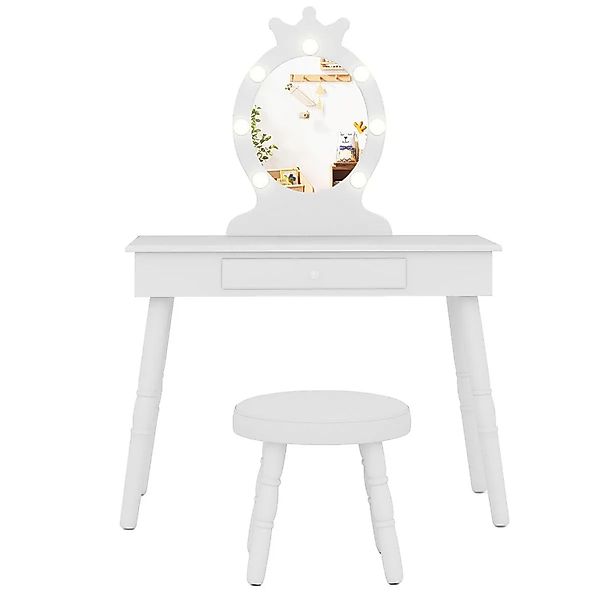 Costway Kinder Schminktisch mit Led & Spiegel für 3-7 Jahre Weiß günstig online kaufen