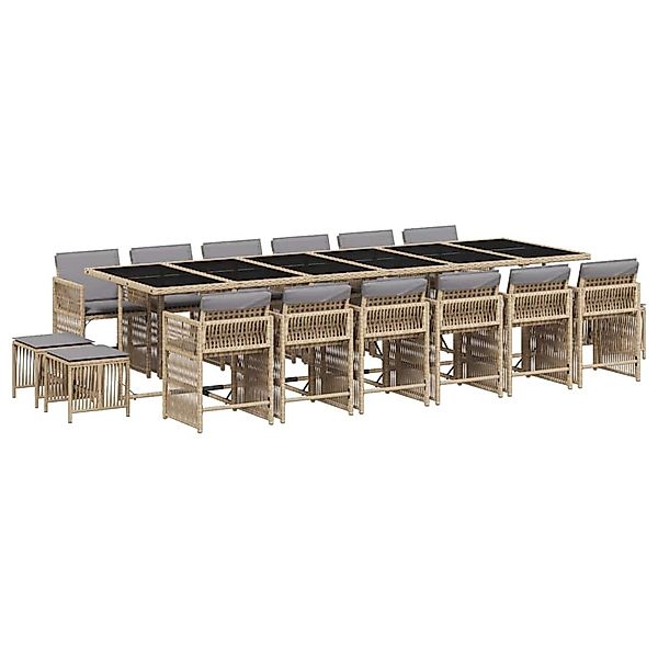 vidaXL 17-Tlg Garten-Essgruppe mit Kissen Beigemischung Poly Rattan 3211728 günstig online kaufen