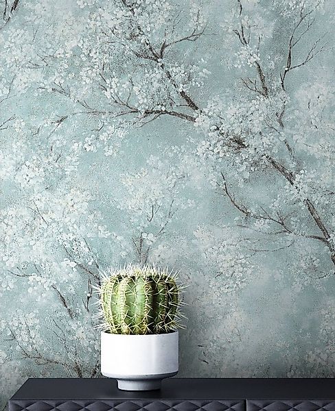 Newroom Vliestapete Bene Muster 1, Blau Tapete Leicht Glänzend Floral - Blu günstig online kaufen