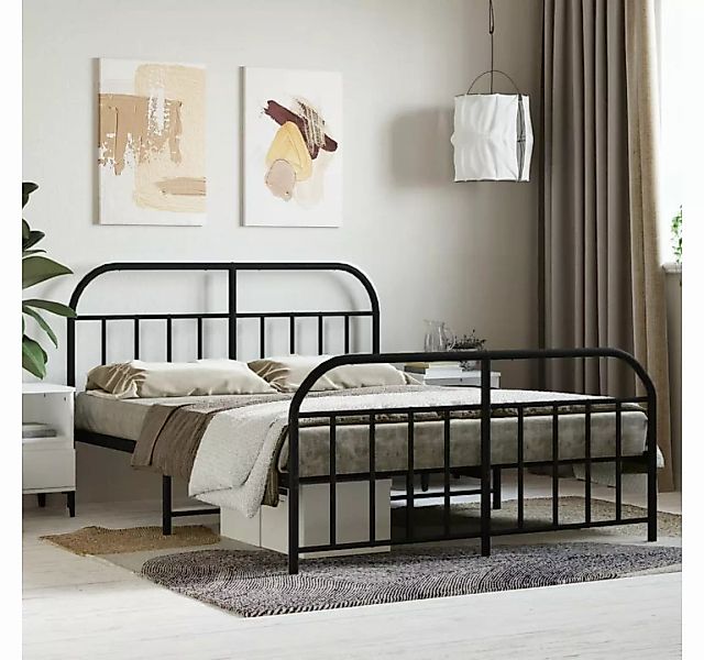 furnicato Bett Bettgestell mit Kopf- und Fußteil Metall Schwarz 140x190 cm günstig online kaufen