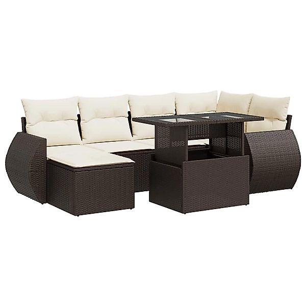 vidaXL 7-Tlg Garten-Sofagarnitur mit Kissen Braun Poly Rattan 3326674 günstig online kaufen
