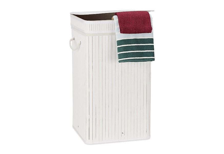 relaxdays Wäschekorb Faltbarer Wäschekorb Bambus, weiß günstig online kaufen