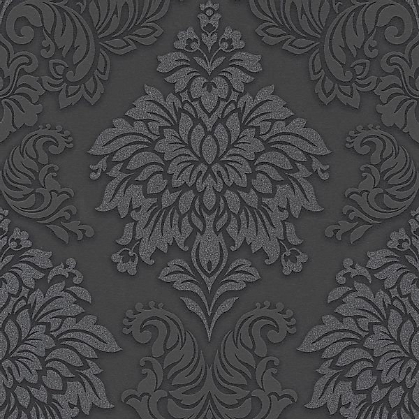 PROFHOME 368984-GU Barock Tapete Ornament glänzend Schwarz Silber Grau 0,53 günstig online kaufen