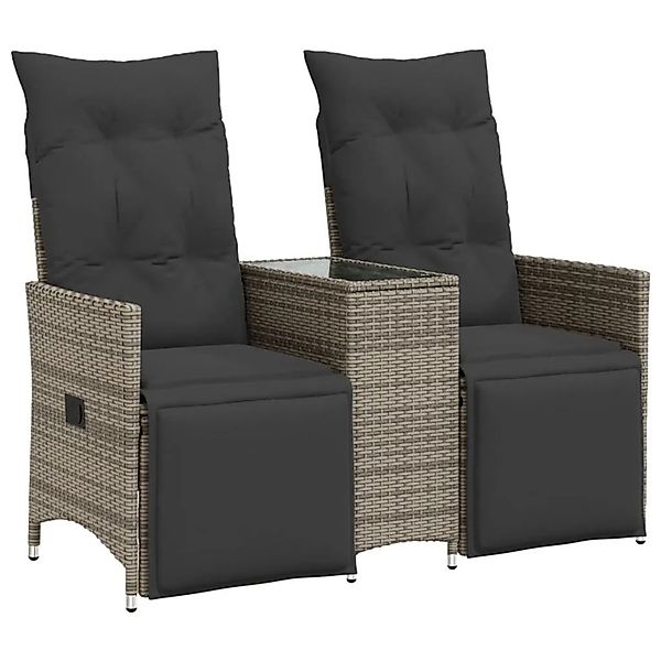 vidaXL Gartensofa 2-Sitzer Verstellbar mit Tisch Grau Poly Rattan 365717 günstig online kaufen