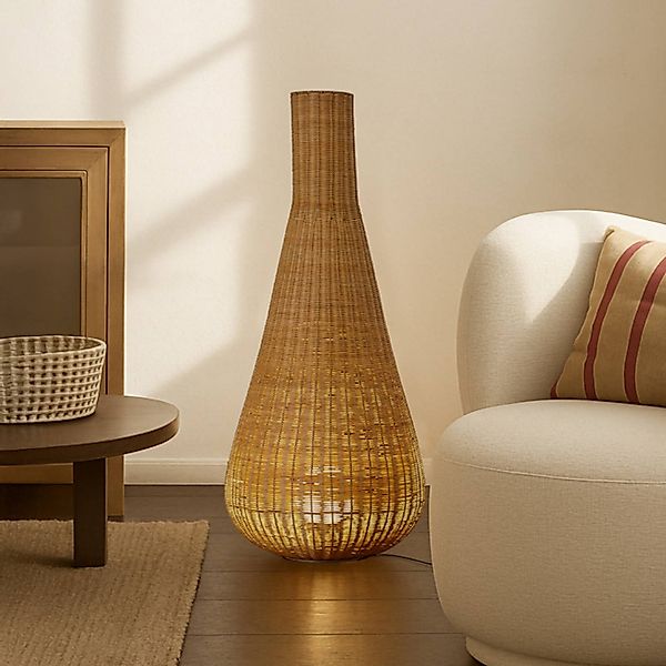 Lucande Stehleuchte Takeo, Rattan, Höhe 115 cm, E27 günstig online kaufen