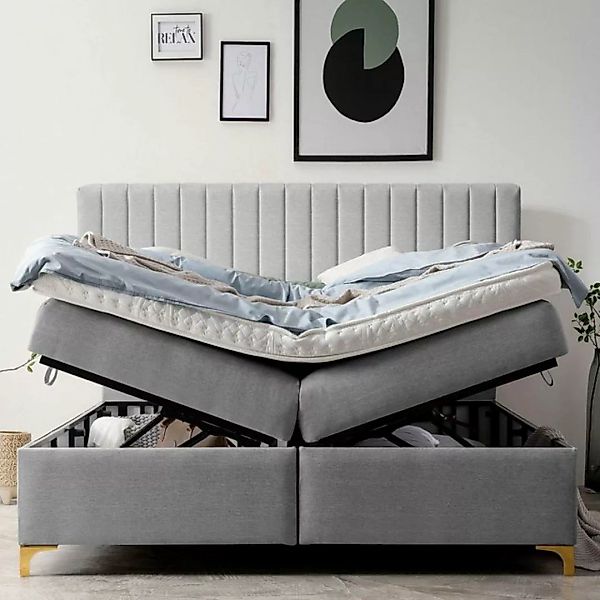 BettCo Stauraumbett Boxspringbett mit Bettkasten Paris (in Hellgrau Webstof günstig online kaufen