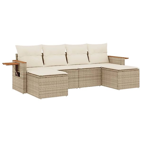 vidaXL 6-Tlg Garten-Sofagarnitur mit Kissen Beige Poly Rattan 3259461 günstig online kaufen