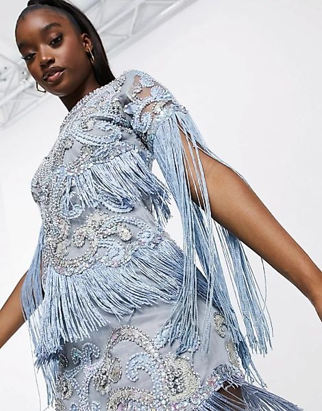 A Star Is Born – Verziertes Kleid mit Fransen in Eisblau günstig online kaufen