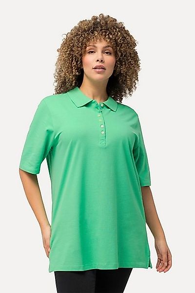 Ulla Popken T-Shirt Poloshirt Piqué Polokragen Samt-Knopfleiste günstig online kaufen