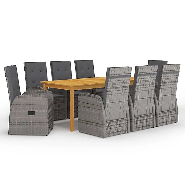 vidaXL 9-Tlg Garten-Essgruppe mit Kissen Grau Poly Rattan 3095281 günstig online kaufen