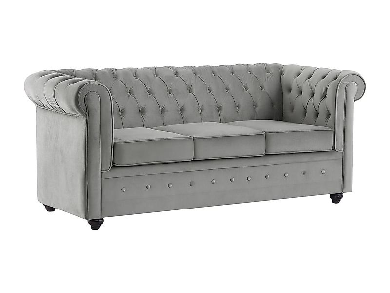 Sofa mit Schlaffunktion 3-Sitzer - Samt - Hellgrau - CHESTERFIELD günstig online kaufen